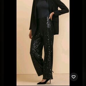 J. McLAUGHLIN Carter Sequin Velvet Pants Black Straight Leg Size 12 NWOT